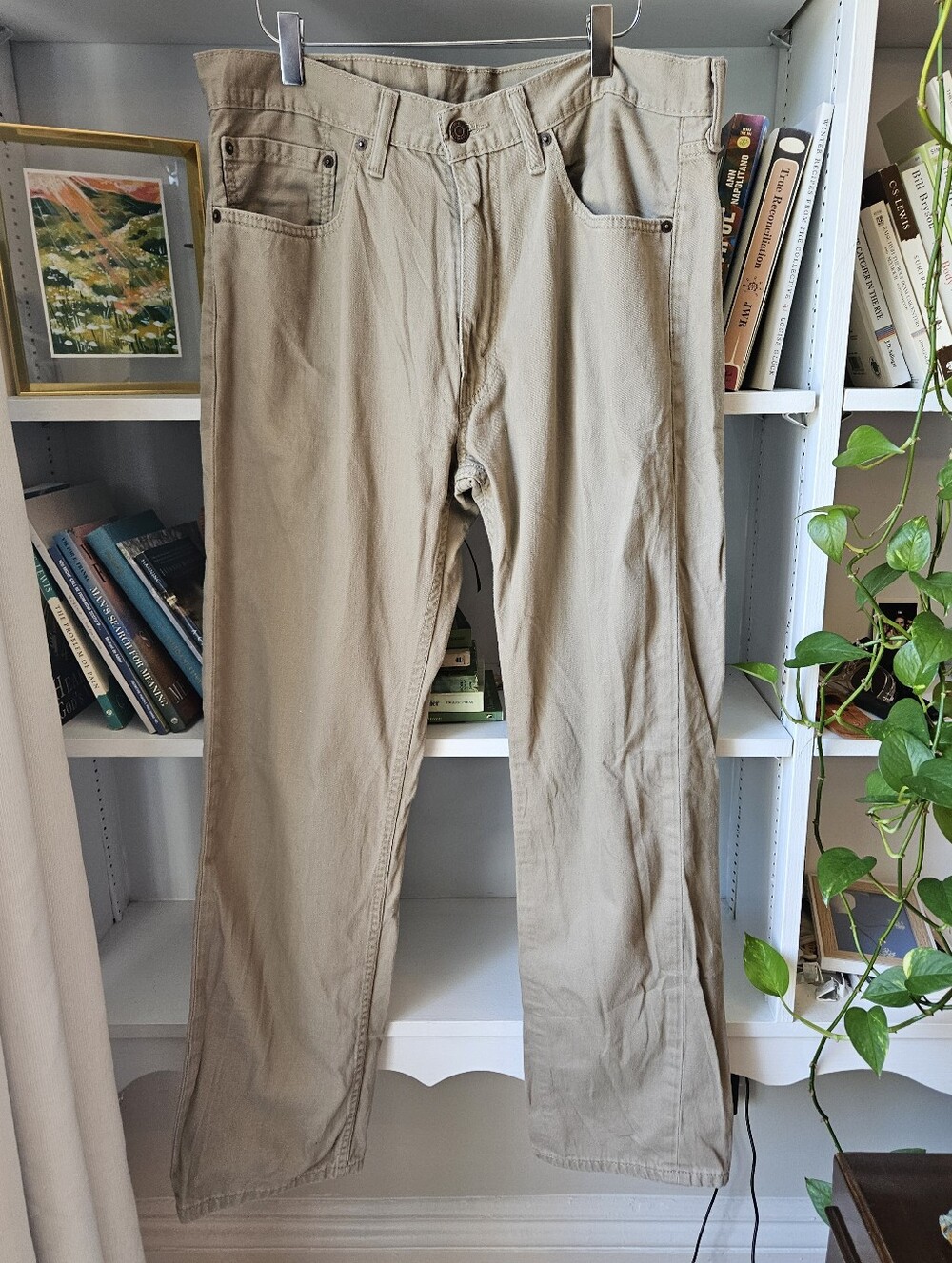 Levi 505 Jeans Khaki Cream Size 36 X 32 Preppy - Picture 3 of 10